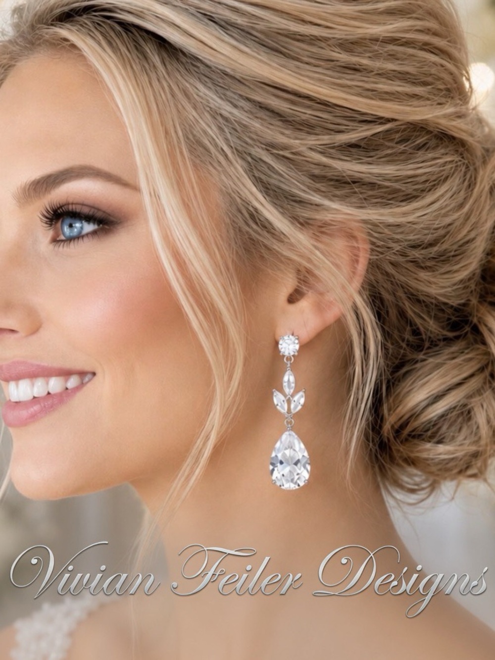 Bridal earrings Teardrop CZ Wedding Bling Prom mother of the bride